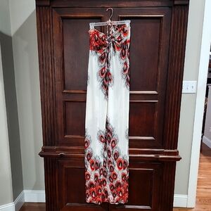 Stylish Red,Black and Cream White Halter style Maxi Gown